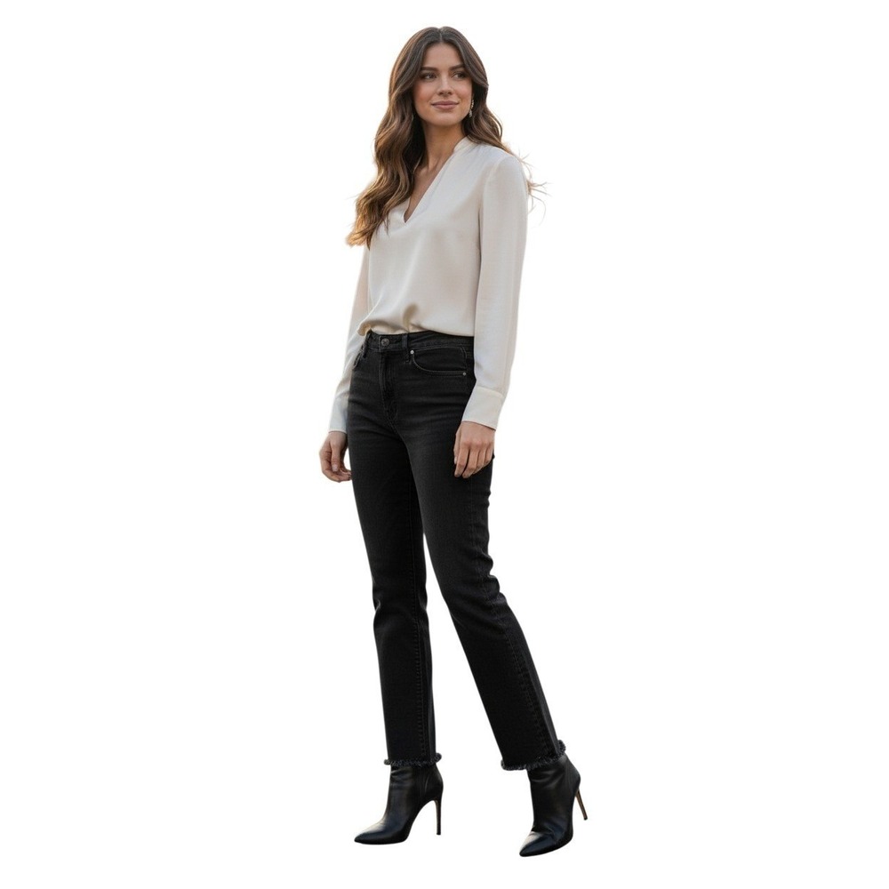 MOTHER Stunner Zip Ankle Step Fray Not Guilty Black High Rise Jeans 27 NWOT $238